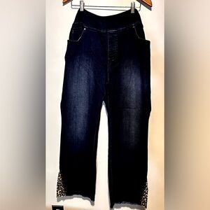 Women’s Belle Kim Gravel Pull On Jeans Embelished Flare Raw Hem Sz 22W